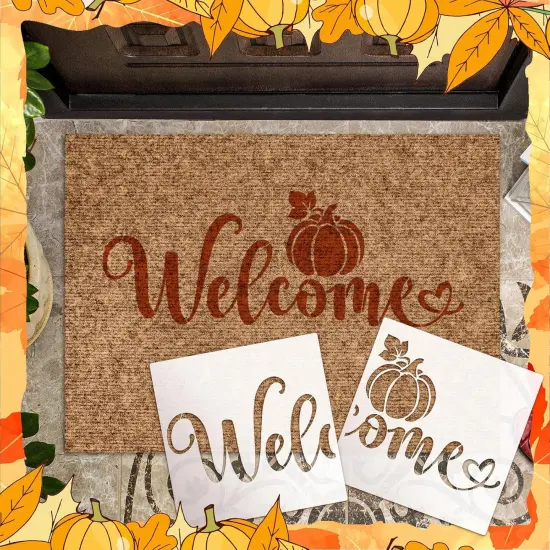 14 Pieces Fall Pumpkin Stencils for Doormat Painting Hello Pumpkin Welcome {5}