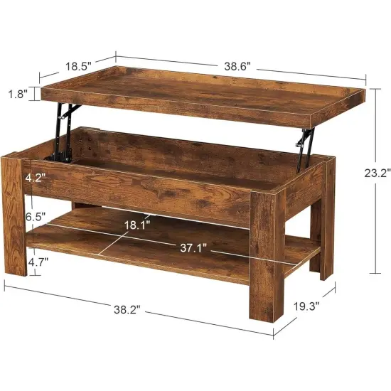 Modern Adjustable Lift Top Coffee Table with Hidden Storage Shelf for Living Room and Office Brown {2}