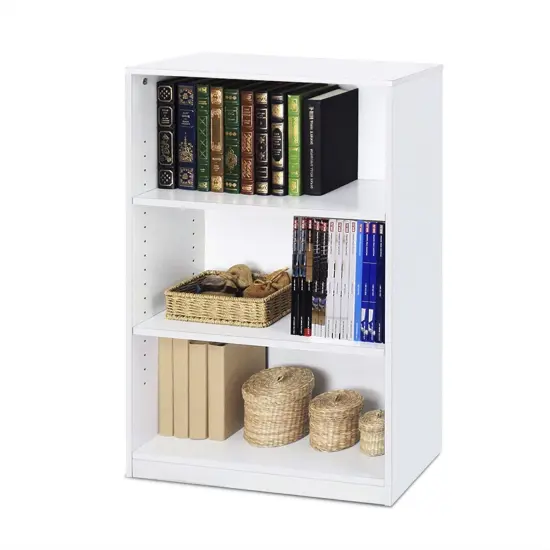 Modern Space-Saving 3-Shelf Bookcase with Adjustable Shelves for Living Room or Office Use White {2}