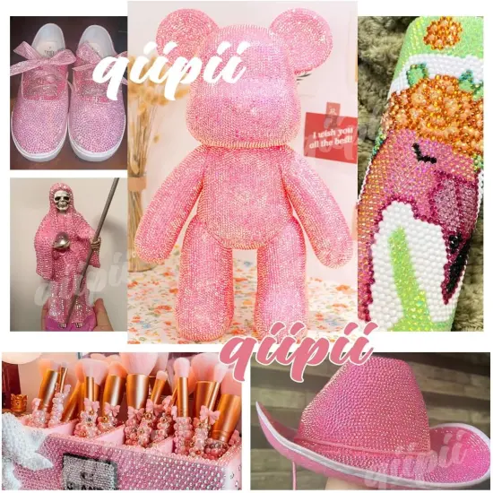 28 Types Pink Flatback Resin Rhinestones with Glue - 3mm-6mm (Pink Series) {3}