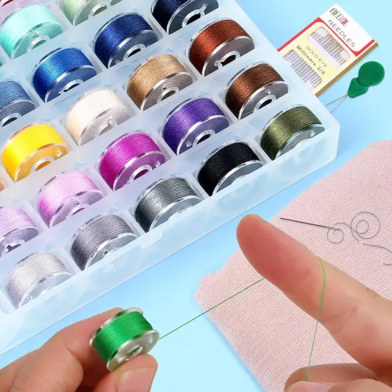 36Pcs Bobbins and Sewing Threads Prewound Bobbins with Case {4}