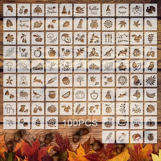 100 Pcs Stencils for Painting on Wood Reusable Stencil 2 x 2 Inch(Maple, Pumpkin) {1}