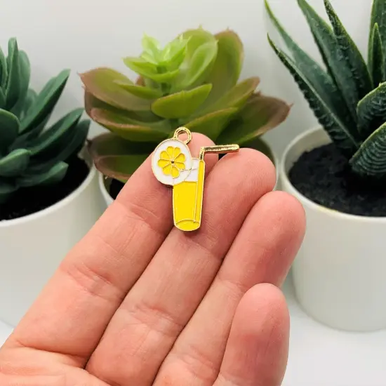 Yellow Enamel Lemonade Charms, 23x20mm {2}