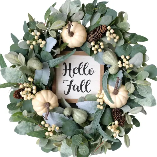 Fall Wreath Pumpkin Wreath Harvest Wreath Green Leaf {1}