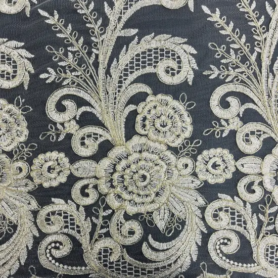 1 Yard Beaded Corded Lace Fabric Embroidered Net Mesh 51" Width Silver {3}