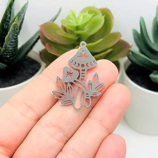 Stainless Steel Mushroom Pendant, 34x24mm {2}