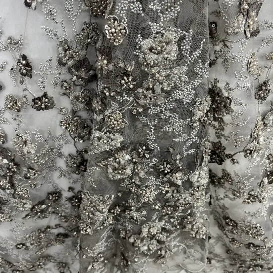 1 Yard Beaded 3D Floral Multitone Lace Fabric on 100% Polyester Net Mesh, Premium Embroidered Lace Fabric, 54" Width Sage {4}