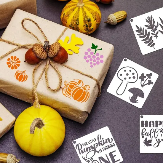 60 Pcs Fall Stencils for Painting Reusable Leaf Pumpkin - 3 x 3 Inch {6}