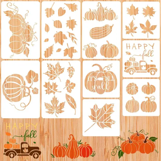 10 Pieces Fall Stencils Thanksgiving Painting Autumn Leaf Maple Leaf Pumpkin 2 Sizes {1}