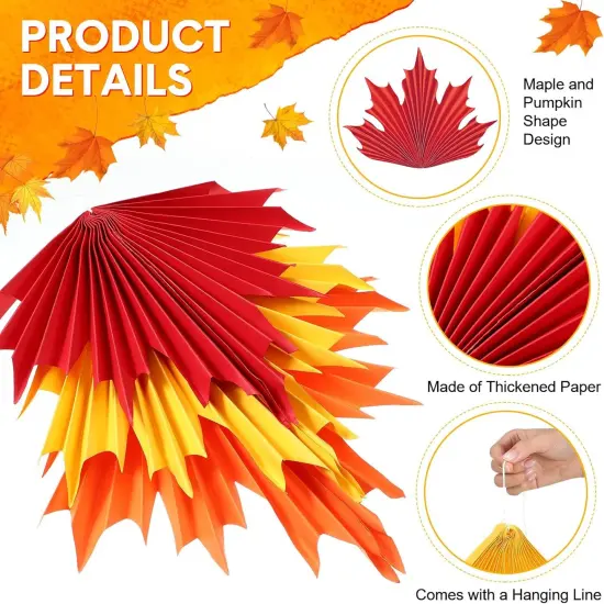 12 Pcs Fall Maple Leaves Paper Fans Party Decoration {3}