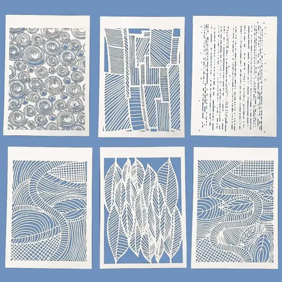 6 Pieces Abstract Geometry Texture Stencils - A4 Size {1}
