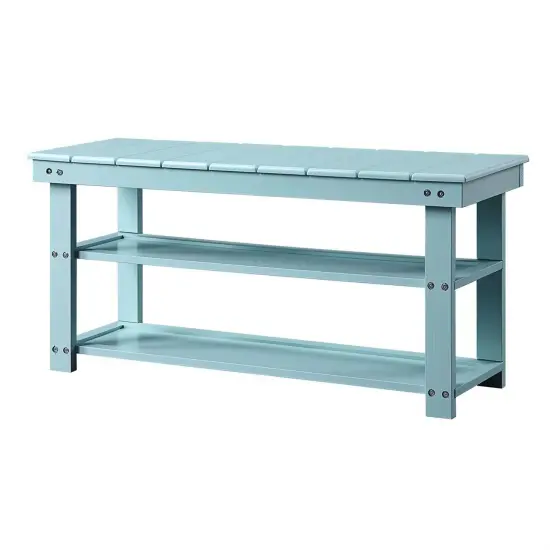 Wooden Shoe Rack Bench with Two Storage Shelves and 2-Seater Design for Entryway or Hallway Sea Foam Aqua Blue {4}