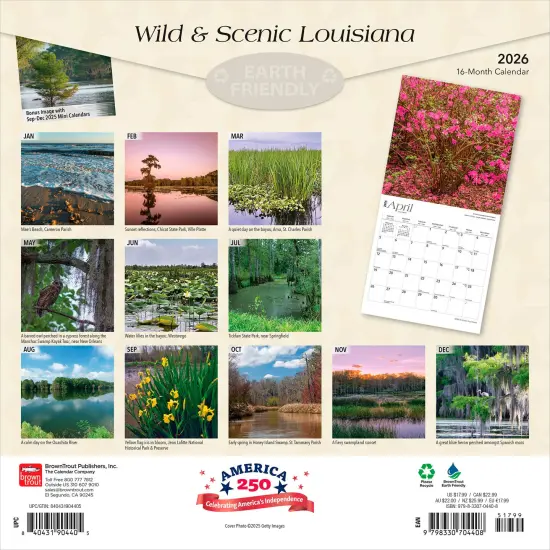 Louisiana Wild & Scenic | 2026 12 x 24 Inch (Hanging) Monthly Square Wall Calendar | Plastic-Free {2}