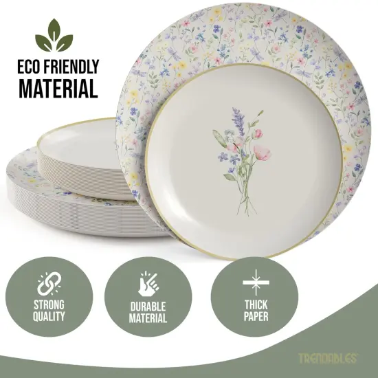 Earthtrends Heavy Duty Paper Plates for parties &ndash; Includes 8-Inch Paper Dessert Plates and 10-Inch Paper Dinner Plates &ndash; Disposable Floral Paper Plates for Parties, Weddings, Events, BBQs, Birthdays, Catering, Holidays &ndash; Elegant Tableware Set Charm {3}