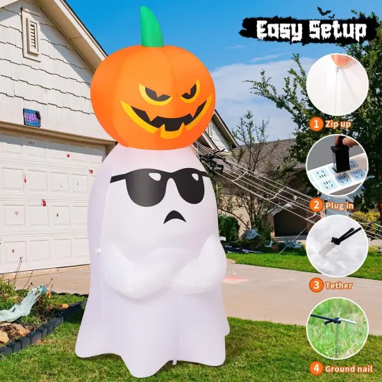Halloween Inflatables Ghost with Pumpkin Outdoor Decorations Blow Up {5}