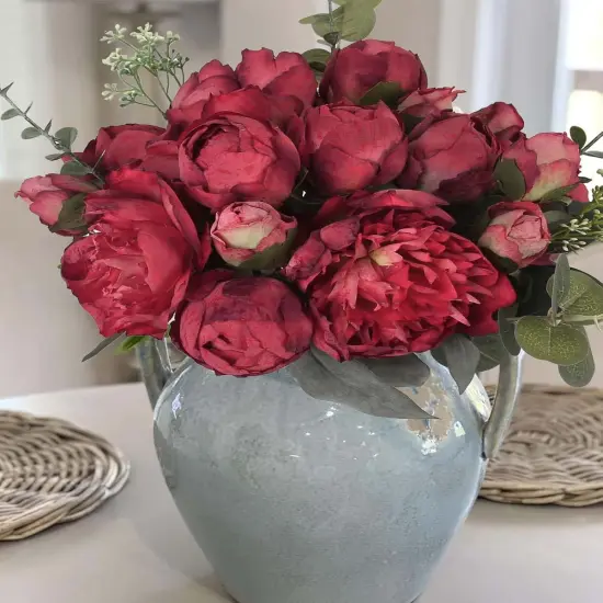 Artificial Flowers Bouquet Vintage Fake Peonies 21pcs Silk Flowers with Stems {2}