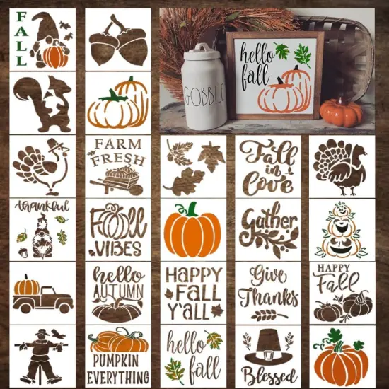 24 Pc Small 3 Inch Fall Stencils for Painting on Wood - Holiday Stencils for Crafts {1}