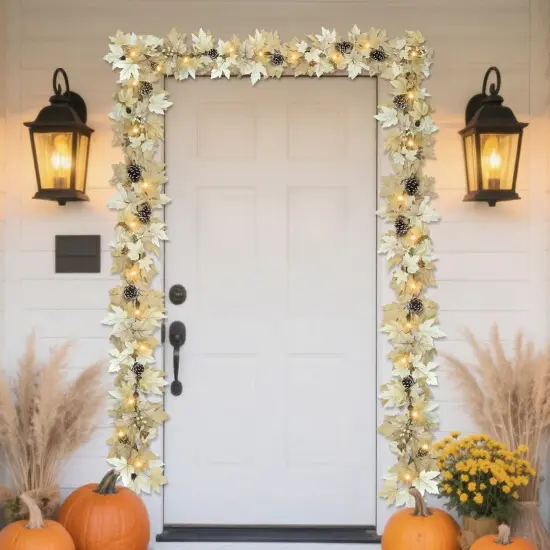 6 FT Fall Garland Maple Leaf with Lights {3}