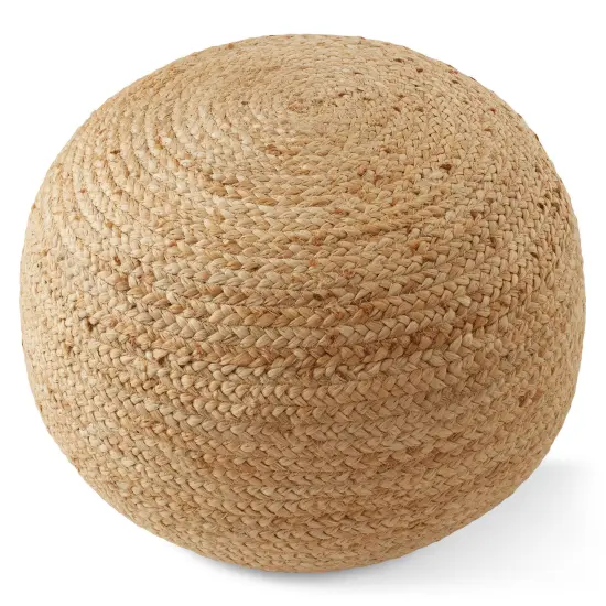 Hand-Braided Jute Pouf Ottoman Footrest, 19" Round x 10-1/2" High, Natural Woven Boho Floor Cushion, Home Decor for Living Room, Bedroom, Apartment {4}