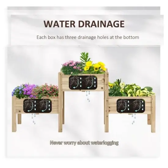 FarmHouse 3 Wooden Elevated Planter Raised Garden Beds Natural {3}