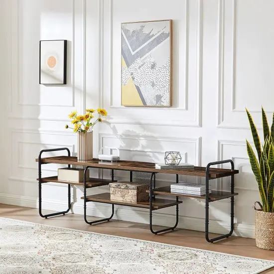Wood Metal TV Stand with Open Shelves for TVs up to 65 Inches Brown {3}