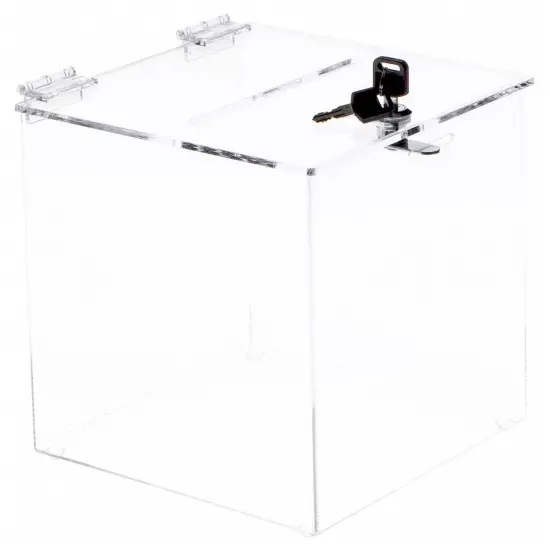 Plymor Clear Acrylic Locking Ballot / Collection / Donation Box, 8" W x 8" D x 8" H {1}