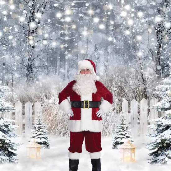 Velveteen Santa Suit with Plush Trim, Belt, Hat, Boot Tops, Gloves Complete Look {1}