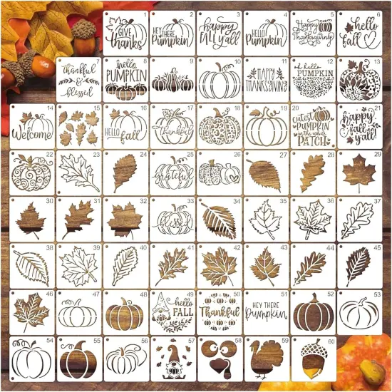 (60pcs, 3in) - Fall Stencils: Autumn & Thanksgiving Designs for Wood Crafts {1}