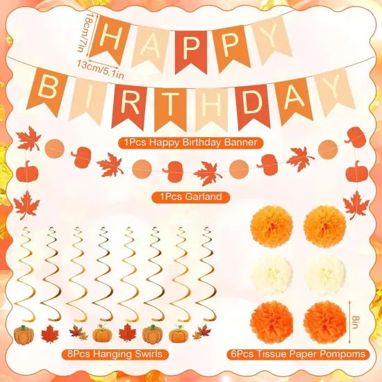 Fall Autumn Happy Birthday Banner and Hanging Decorations {2}