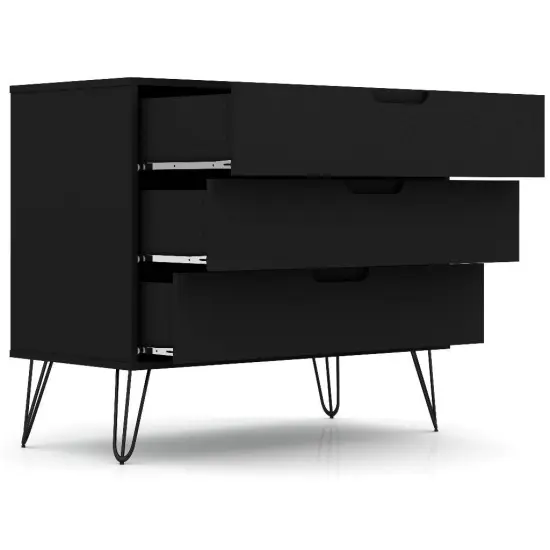 Modern Scandinavian MDF 3-Drawer Bedroom Dresser with Metal Legs Perfect for Any Room Black {2}