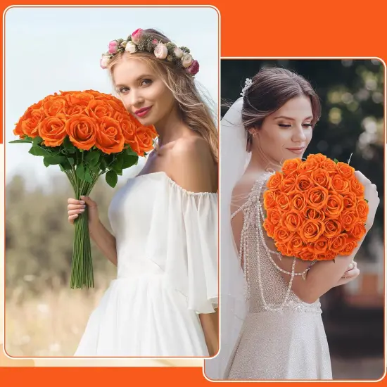 36 Pcs Orange Artificial Roses with Long Stems {5}
