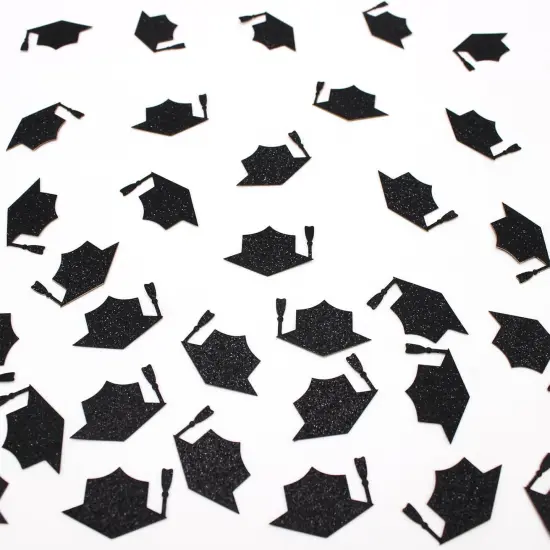 200PC Black Grad Cap Graduation Confetti for Table Glitter {1}