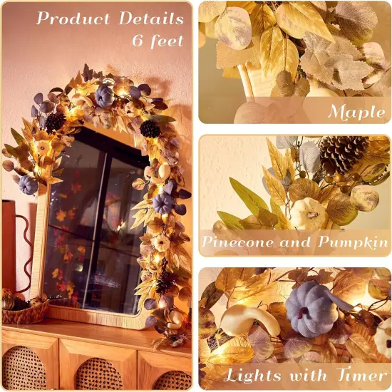 6 FT Artificial Fall Garland with Lights {5}
