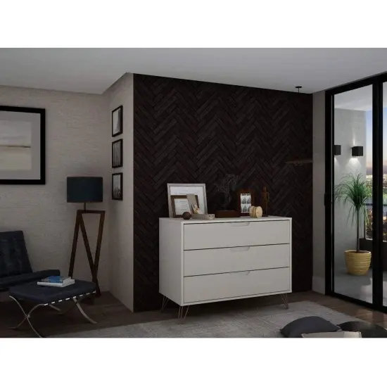 Modern Scandinavian MDF 3-Drawer Bedroom Dresser with Metal Legs Perfect for Any Room Off-White {2}