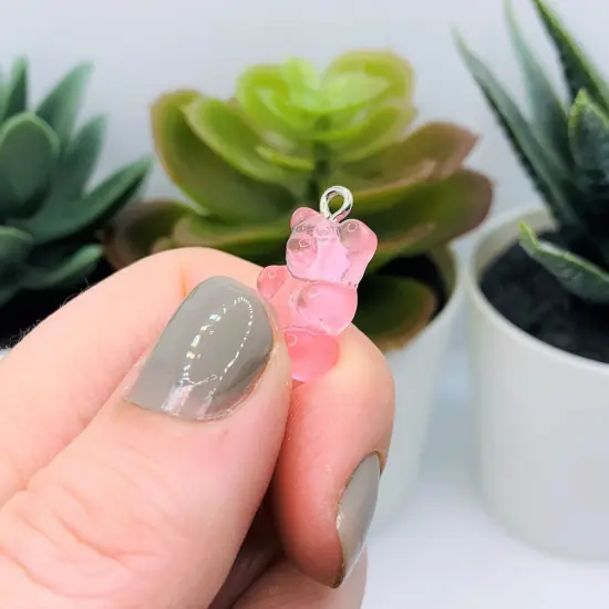 Pink Gummy Bear Resin 3D Charms with eye screw, 20x12mm {3}