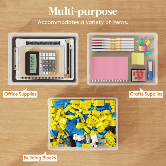 4 Pack Plastic Multi-Purpose Storage Box with Latching Lids, Clear A4, 8.5" x 11" Letter Size Paper Storage, Storage Containers for Board Game, Craft, Document, Magazine, Art Supplies {4}