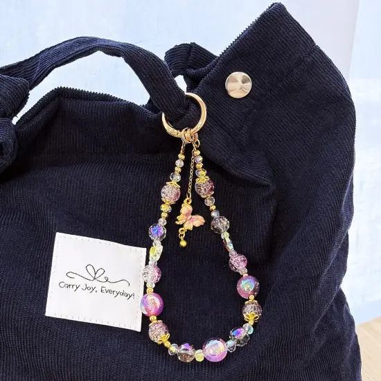 Wrapables Sparkling Beaded Cell Phone Wrist Strap, Keychain, Bag Charm with Lanyard Tether Tab, Purple Butterfly {5}