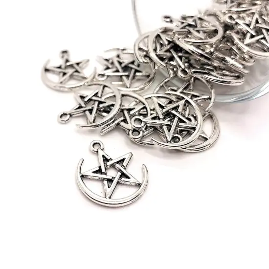Silver Pentacle and Crescent Moon Charms, 16x17mm {1}