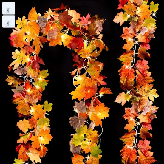 2 Pack Fall Garland with Lights Decorations - Orange {1}