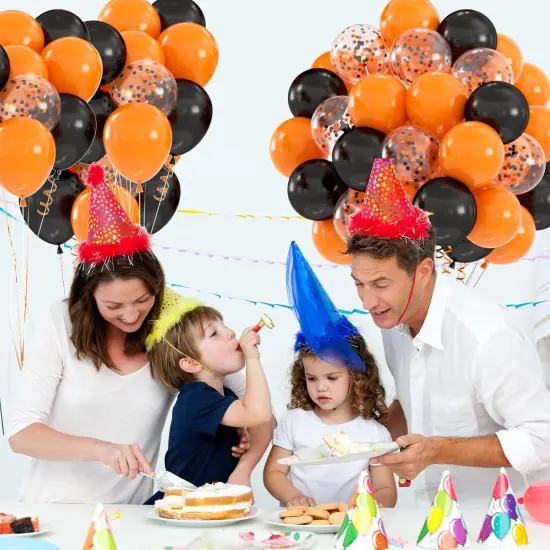 60pcs Black Orange Balloons, 12 inch Orange and Black Confetti Halloween {2}