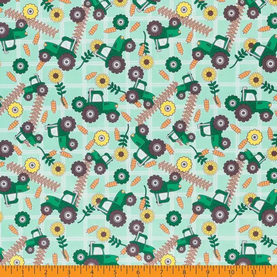 Mook Fabrics Farm Tractors Printed PUL Fabric [60 in. Wide] - By The Yard Green {3}