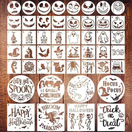 48 PCS Halloween Stencils Reusable, Ghost Bat Witch Spider Pumpkin Stencils {1}