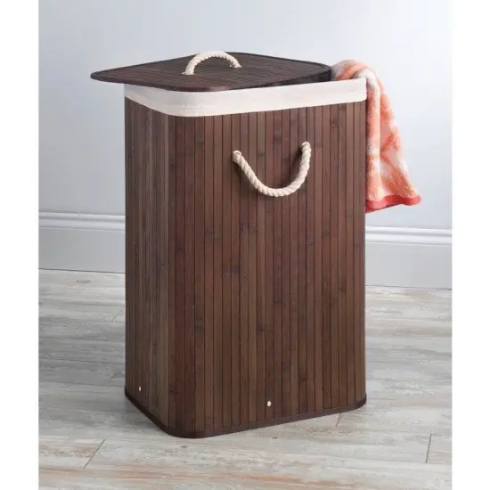 Brown Wicker Laundry Hamper with Removable Liner, Lid and Rope Handles {2}