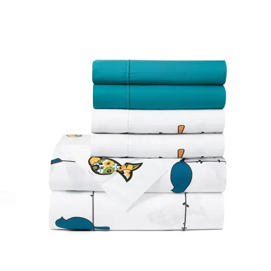 Birds on Wire Print 6 Piece Bedding Sheet Set Soft Polyester Flat and Fitted Sheets, Pillowcases {7}