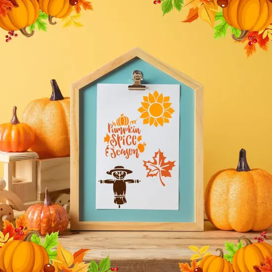 60 Pcs Fall Stencils for Painting Reusable Leaf Pumpkin - 3 x 3 Inch {2}