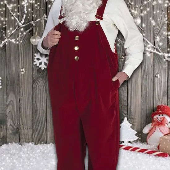 Burgundy Velvet Santa Overalls with Decorative Buckles, XL Size Christmas Costume Piece {4}