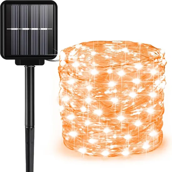 Orange Solar String Lights - 66 Feet 200 LEDs 8 Modes {1}