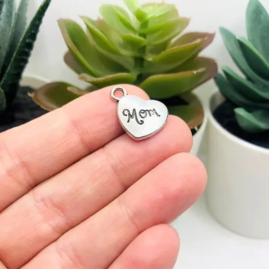 Antique Silver Mom Heart Charms, 15x17mm {3}