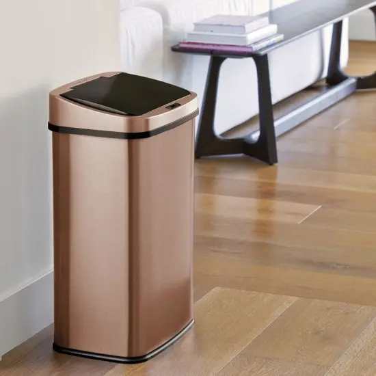 Gold Copper Steel Motion Sensor Trash Can with Odor Seal and 13.2 Gallon Capacity {3}