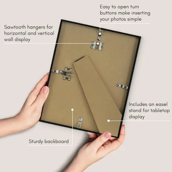 8.5x11 Picture Frame with Shatter-Resistant Glass - Streamline Collection - Thin Border Picture Frame for Tabletop and Wall Display - Hanging Hardware and Easel Stand Included - Black {4}